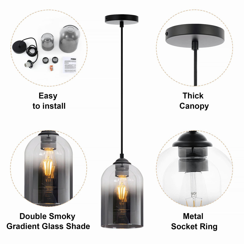 Breakwater Bay Angecour Double Glass Gradient Pendant Lighting, Height